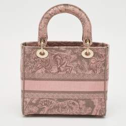 Dior Pink/Grey Canvas Medium Toile de Jouy Lady D-Lite Tote