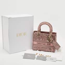 Dior Pink/Grey Canvas Medium Toile de Jouy Lady D-Lite Tote