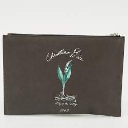 Pre Owned Dior Black Nubuck Leather 1947 Lily of the Valley Pouch