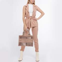 Pre Owned Dior Clay Pink Mesh Embroidered Fabric Medium Book Tote