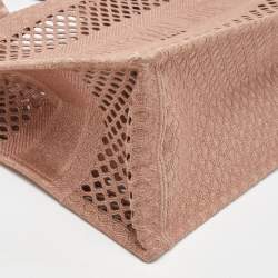 Pre Owned Dior Clay Pink Mesh Embroidered Fabric Medium Book Tote