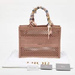 Pre Owned Dior Clay Pink Mesh Embroidered Fabric Medium Book Tote
