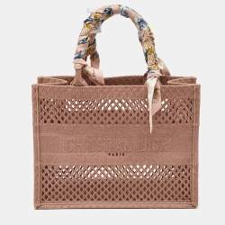 Dior Clay Pink Mesh Embroidered Fabric Medium Book Tote