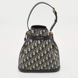 Pre Owned Dior Blue/Beige Oblique Canvas and Leather Medium C'est Dior Bag