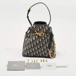 Pre Owned Dior Blue/Beige Oblique Canvas and Leather Medium C'est Dior Bag