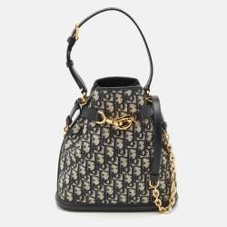 Pre Owned Dior Blue/Beige Oblique Canvas and Leather Medium C'est Dior Bag