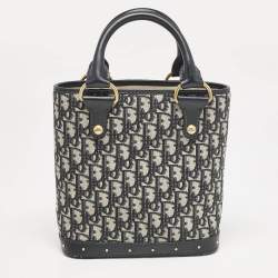 Pre Owned Dior Blue Oblique Canvas and Leather Studded DiorAvenue Bag