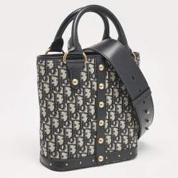 Pre Owned Dior Blue Oblique Canvas and Leather Studded DiorAvenue Bag