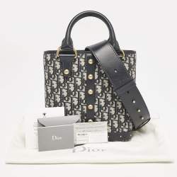 Pre Owned Dior Blue Oblique Canvas and Leather Studded DiorAvenue Bag
