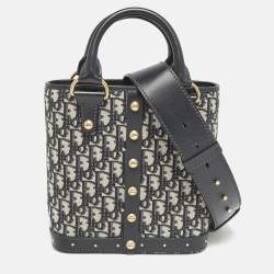 Pre Owned Dior Blue Oblique Canvas and Leather Studded DiorAvenue Bag