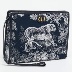 Pre Owned Dior Navy Blue Fabric and Leather 30 Montaigne Dea Pouch