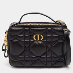 Dior Black Macrocannage Quilted Leather Caro Box Bag