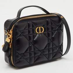 Dior Black Macrocannage Quilted Leather Caro Box Bag