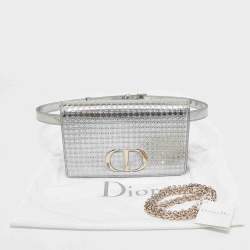 Dior Silver Microcannage Patent Leather 2in1 30 Montaigne Pouch Bag