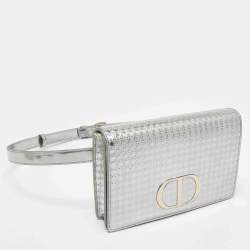 Dior Silver Microcannage Patent Leather 2in1 30 Montaigne Pouch Bag