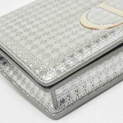 Dior Silver Microcannage Patent Leather 2in1 30 Montaigne Pouch Bag