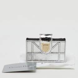  Dior Silver Crinkled Leather Diorama Gusset Card Holder