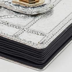  Dior Silver Crinkled Leather Diorama Gusset Card Holder
