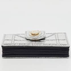  Dior Silver Crinkled Leather Diorama Gusset Card Holder