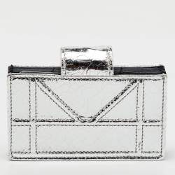  Dior Silver Crinkled Leather Diorama Gusset Card Holder