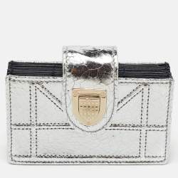  Dior Silver Crinkled Leather Diorama Gusset Card Holder