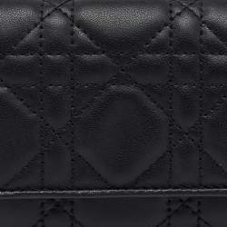 Dior Black Cannage Leather Lady Dior Trifold Wallet