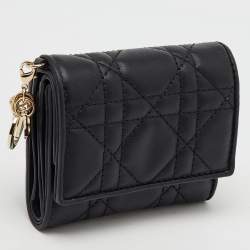 Dior Black Cannage Leather Lady Dior Trifold Wallet