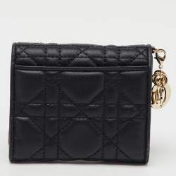 Dior Black Cannage Leather Lady Dior Trifold Wallet