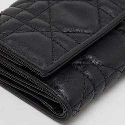 Dior Black Cannage Leather Lady Dior Trifold Wallet