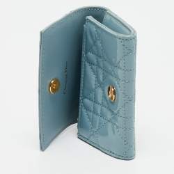 Dior Light Blue Cannage Patent Leather Caro Wallet
