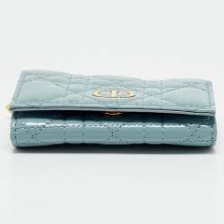 Dior Light Blue Cannage Patent Leather Caro Wallet