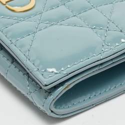 Dior Light Blue Cannage Patent Leather Caro Wallet