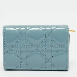 Dior Light Blue Cannage Patent Leather Caro Wallet