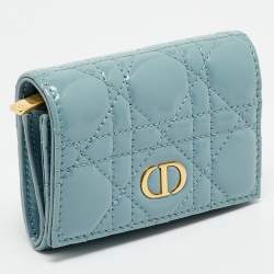 Dior Light Blue Cannage Patent Leather Caro Wallet