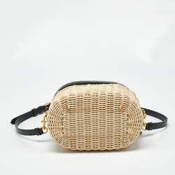 Pre Owned Dior Beige/Black Wicker and Leather CD Vanity Bag