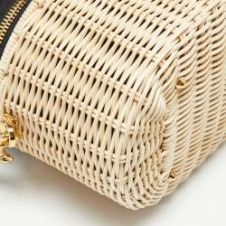 Pre Owned Dior Beige/Black Wicker and Leather CD Vanity Bag