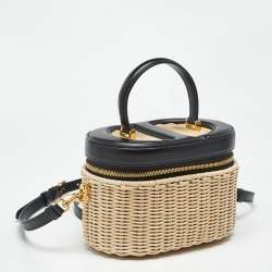 Pre Owned Dior Beige/Black Wicker and Leather CD Vanity Bag