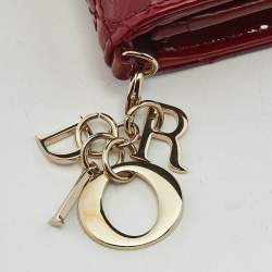 Pre Owned Dior Red Patent Leather Lady Dior Bloom Card Holder