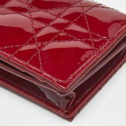 Pre Owned Dior Red Patent Leather Lady Dior Bloom Card Holder