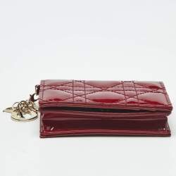 Pre Owned Dior Red Patent Leather Lady Dior Bloom Card Holder