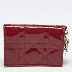 Pre Owned Dior Red Patent Leather Lady Dior Bloom Card Holder
