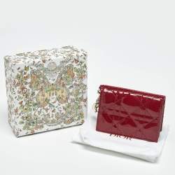 Pre Owned Dior Red Patent Leather Lady Dior Bloom Card Holder