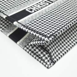 Pre Owned Dior Black/White Houndstooth Embroidered Canvas Medium Book Tote 