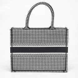 Pre Owned Dior Black/White Houndstooth Embroidered Canvas Medium Book Tote 