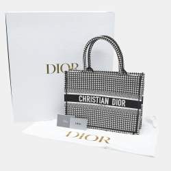 Pre Owned Dior Black/White Houndstooth Embroidered Canvas Medium Book Tote 
