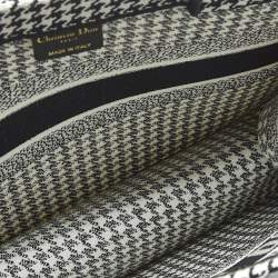 Pre Owned Dior Black/White Houndstooth Embroidered Canvas Medium Book Tote 