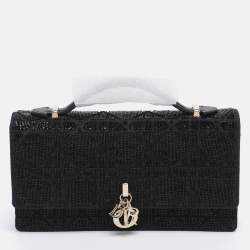Pre Owned Dior Black Cannage Beads Embellished and Fabric Mini My Dior Clutch