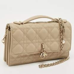 Pre Owned Dior Beige Cannage Leather Mini My Dior Top Handle Bag