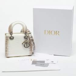 Pre Owned Dior White/Brown Himalayan Crocodile Small Lady Dior Tote