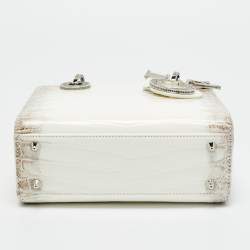 Pre Owned Dior White/Brown Himalayan Crocodile Small Lady Dior Tote